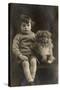 Studio Portrait, Boy with Pekingese Dog-null-Stretched Canvas