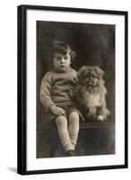 Studio Portrait, Boy with Pekingese Dog-null-Framed Photographic Print