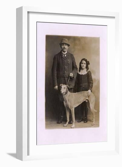 Studio Portrait, Father and Daughter with Greyhound-null-Framed Photographic Print