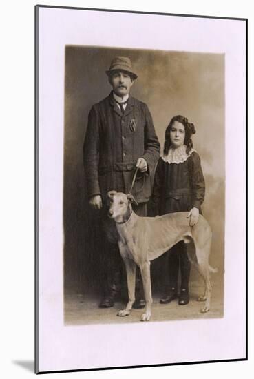 Studio Portrait, Father and Daughter with Greyhound-null-Mounted Photographic Print