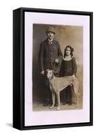 Studio Portrait, Father and Daughter with Greyhound-null-Framed Stretched Canvas