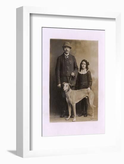 Studio Portrait, Father and Daughter with Greyhound-null-Framed Photographic Print