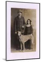 Studio Portrait, Father and Daughter with Greyhound-null-Mounted Photographic Print