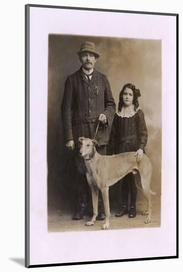 Studio Portrait, Father and Daughter with Greyhound-null-Mounted Photographic Print