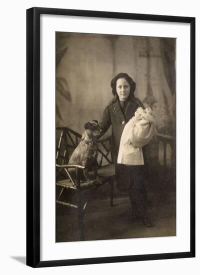 Studio Portrait, Girl with Dog and Doll-null-Framed Photographic Print