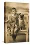 Studio Portrait, Little Boy with His Dog-null-Stretched Canvas
