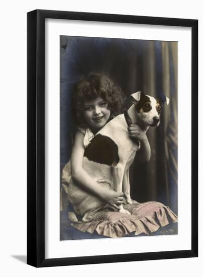 Studio Portrait, Little Girl with Her Dog, France-null-Framed Photographic Print