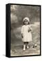 Studio Portrait, Little Girl with Toy Bulldog-null-Framed Stretched Canvas