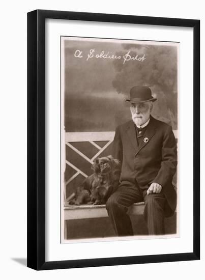 Studio Portrait, Man with Pekingese Dog-null-Framed Premium Photographic Print
