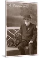 Studio Portrait, Man with Pekingese Dog-null-Mounted Premium Photographic Print