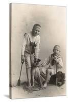 Studio Portrait, Two Boys with Jack Russell Terrier-null-Stretched Canvas