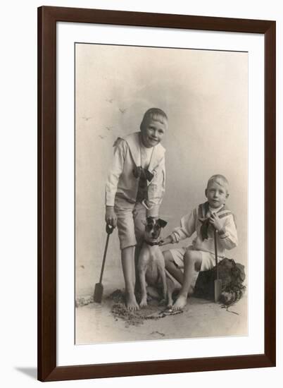 Studio Portrait, Two Boys with Jack Russell Terrier-null-Framed Photographic Print