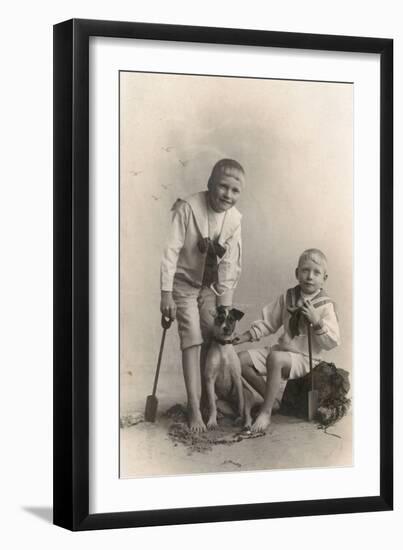 Studio Portrait, Two Boys with Jack Russell Terrier-null-Framed Photographic Print
