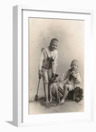 Studio Portrait, Two Boys with Jack Russell Terrier-null-Framed Photographic Print