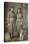 Studio Portrait, Two Girls with Terrier Dog-null-Stretched Canvas