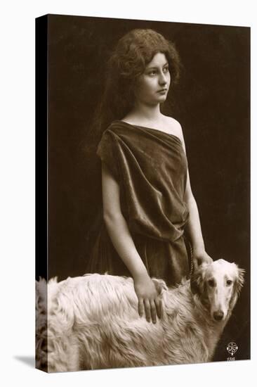 Studio Portrait, Woman with Borzoi Dog-null-Stretched Canvas