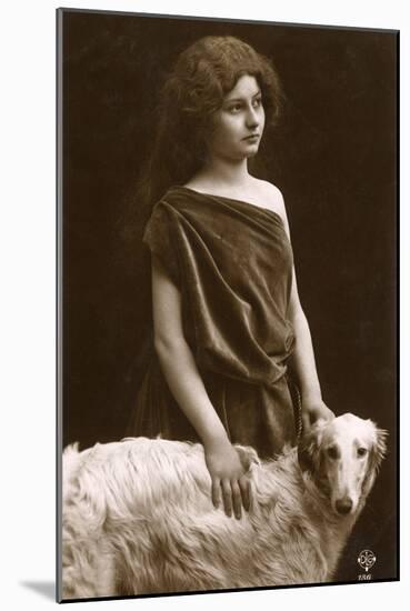Studio Portrait, Woman with Borzoi Dog-null-Mounted Photographic Print