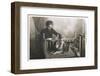 Studio Portrait, Woman with Dog on Bench-null-Framed Photographic Print