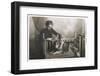 Studio Portrait, Woman with Dog on Bench-null-Framed Photographic Print