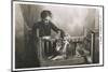 Studio Portrait, Woman with Dog on Bench-null-Mounted Photographic Print