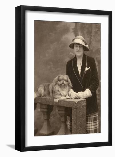 Studio Portrait, Woman with Pekingese Dog-null-Framed Premium Photographic Print