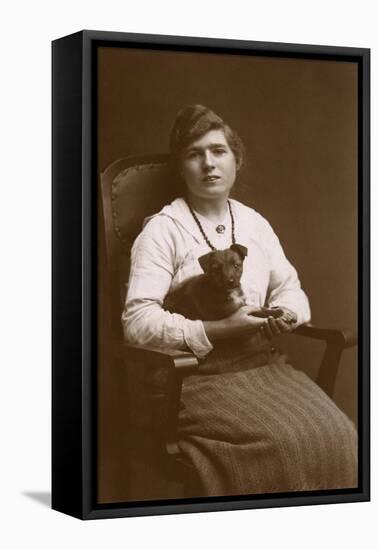 Studio Portrait, Woman with Puppy-null-Framed Stretched Canvas