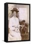 Studio Portrait, Woman with Shaggy Dog-null-Framed Stretched Canvas