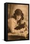 Studio Portrait, Young Woman with Pekingese Dog-null-Framed Stretched Canvas