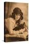 Studio Portrait, Young Woman with Pekingese Dog-null-Stretched Canvas