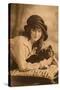 Studio Portrait, Young Woman with Pekingese Dog-null-Stretched Canvas