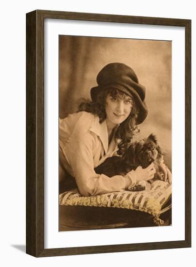 Studio Portrait, Young Woman with Pekingese Dog-null-Framed Photographic Print