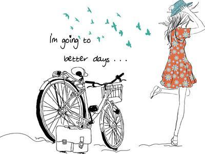 Summer Bicycle Vintage Girl