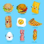 Cartoon Funny Fast Foods Characters Isolated Vector Illustration. Funny Food Face Icon. Fast Food E-studioworkstock-Laminated Art Print