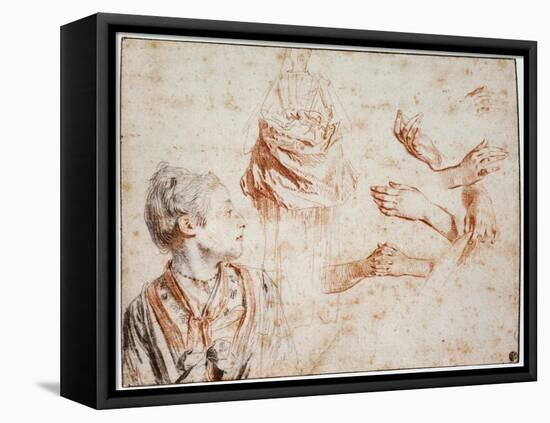 Study, 1716-1718-Jean-Antoine Watteau-Framed Stretched Canvas