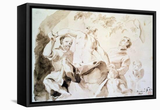 Study after Veronese's Allegory of Love, 1837 (Pen and Ink and Wash on Paper)-Eugene Delacroix-Framed Stretched Canvas