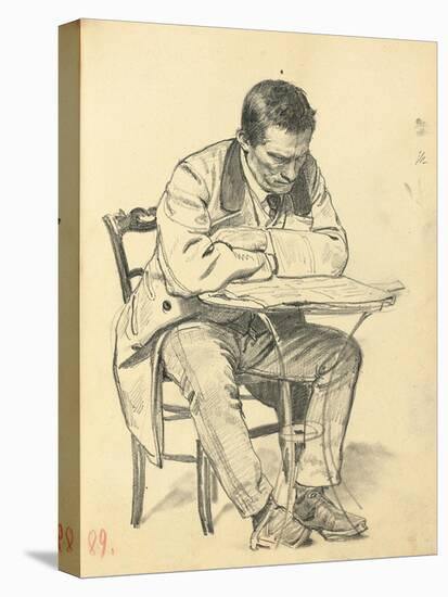 Study for 'A Parisian Cafe': Man Seated at a Cafe Table, Reading a Newspaper, C. 1872-1875-Ilya Efimovich Repin-Stretched Canvas