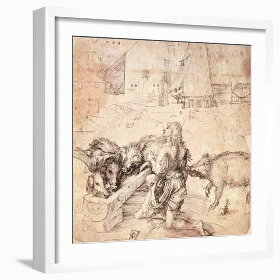 Study for an Engraving of the Prodigal Son-Albrecht Dürer-Framed Giclee Print