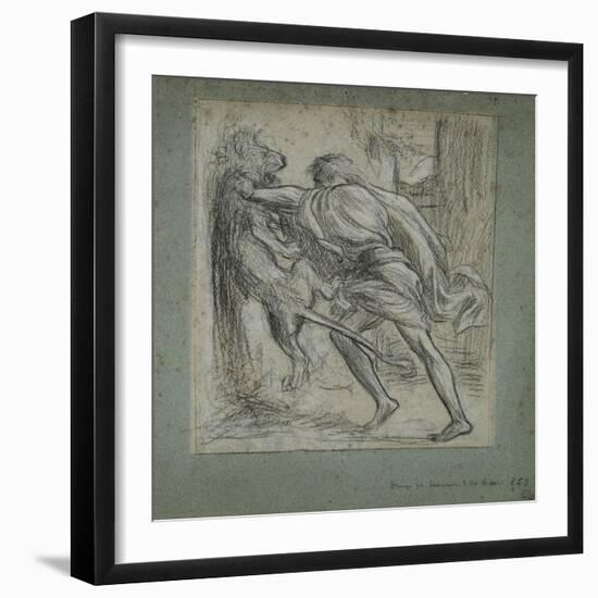 Study for an Illustration for 'Dalziel's Bible Gallery: Samson and the Lion', 1863-64-Frederic Leighton-Framed Giclee Print