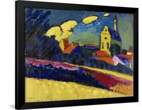 Study for Murnau, Landscape with Church, 1909 (Oil on Board)-Wassily Kandinsky-Framed Giclee Print