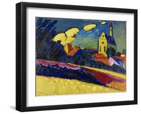 Study for Murnau, Landscape with Church, 1909 (Oil on Board)-Wassily Kandinsky-Framed Giclee Print