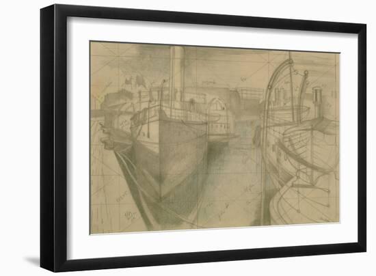 Study for 'Nocturne: Bristol Docks', C.1938 (Pencil & Coloured Pencil on Paper)-John Northcote Nash-Framed Giclee Print