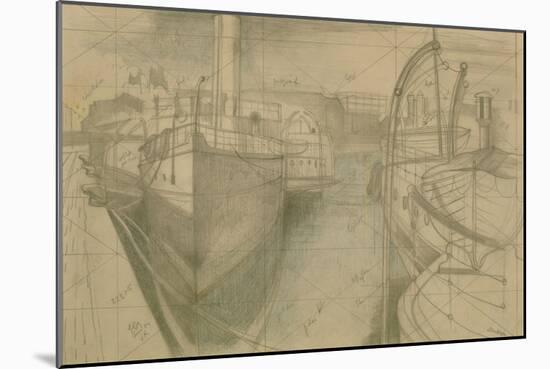 Study for 'Nocturne: Bristol Docks', C.1938 (Pencil & Coloured Pencil on Paper)-John Northcote Nash-Mounted Giclee Print