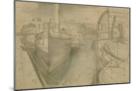 Study for 'Nocturne: Bristol Docks', C.1938 (Pencil & Coloured Pencil on Paper)-John Northcote Nash-Mounted Giclee Print