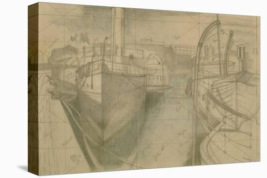 Study for 'Nocturne: Bristol Docks', C.1938 (Pencil & Coloured Pencil on Paper)-John Northcote Nash-Stretched Canvas