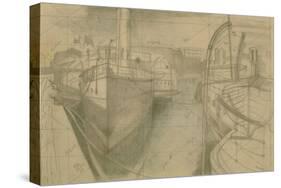 Study for 'Nocturne: Bristol Docks', C.1938 (Pencil & Coloured Pencil on Paper)-John Northcote Nash-Stretched Canvas