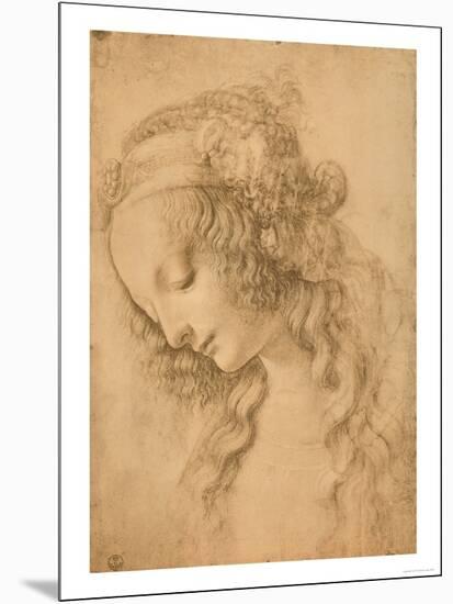 Study for the Face of the Virgin Mary of the Annunciation Now in the Louvre-Leonardo da Vinci-Mounted Print