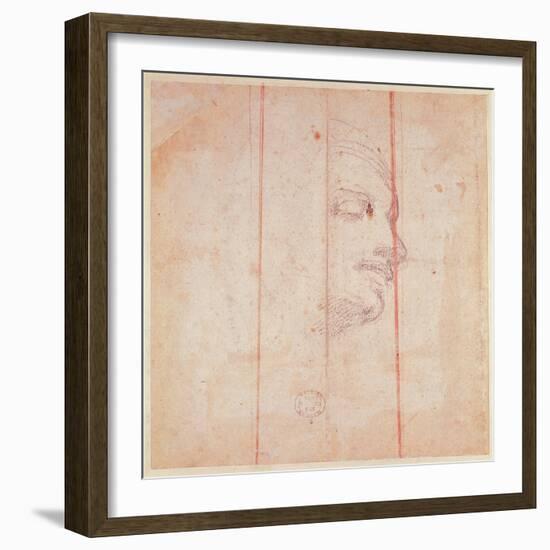 Study for the Head of the Libyan Sibyl (Black Chalk on Paper) (Verso)-Michelangelo Buonarroti-Framed Giclee Print