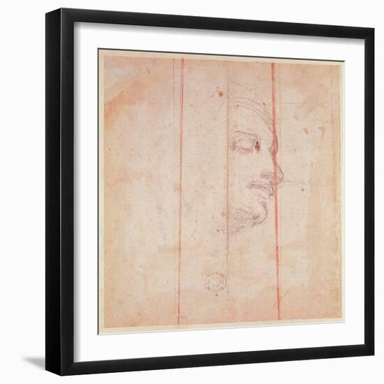 Study for the Head of the Libyan Sibyl (Black Chalk on Paper) (Verso)-Michelangelo Buonarroti-Framed Giclee Print