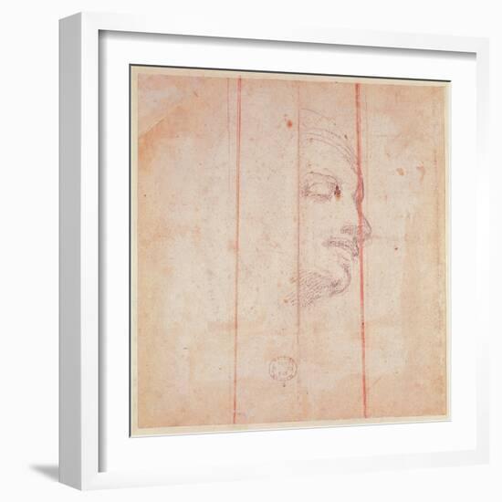 Study for the Head of the Libyan Sibyl (Black Chalk on Paper) (Verso)-Michelangelo Buonarroti-Framed Giclee Print