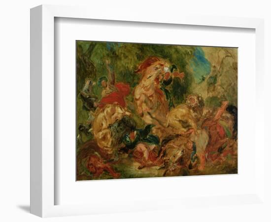 Study for the Lion Hunt, 1854-Eugene Delacroix-Framed Giclee Print